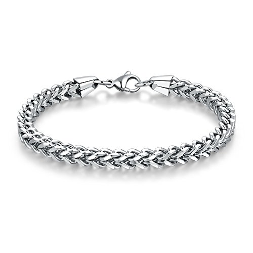 WIBERN - Pulsera de eslabones de acero inoxidable de alto pulido de 5 mm de ancho, 20 cm de ancho, 5 mm de ancho, color plateado
