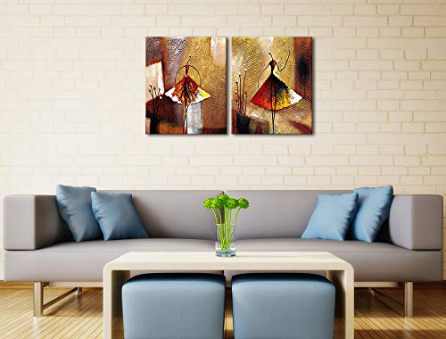 Wieco Art - Pinturas al óleo sobre lienzo para colgar, 2 unidades, 100 % pintadas a mano, diseño abstracto de bailarinas