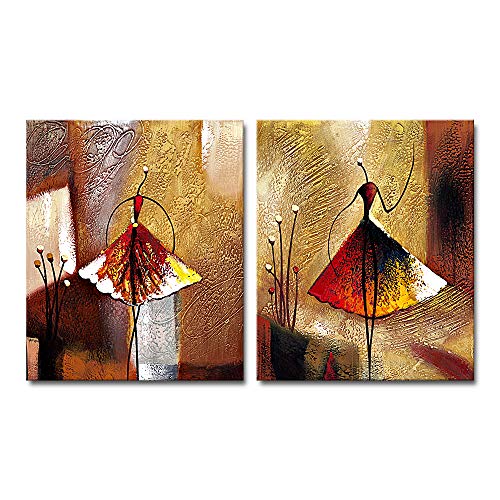 Wieco Art - Pinturas al óleo sobre lienzo para colgar, 2 unidades, 100 % pintadas a mano, diseño abstracto de bailarinas