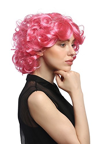 WIG ME UP- DEC31-PC28/41 Peluca señoras Cosplay Carnaval Cortos rizos Rosa Pink voluminoso Popstar 80