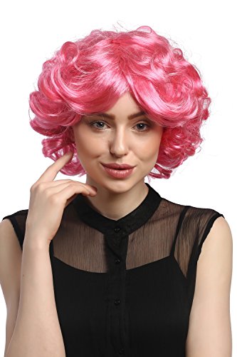 WIG ME UP- DEC31-PC28/41 Peluca señoras Cosplay Carnaval Cortos rizos Rosa Pink voluminoso Popstar 80