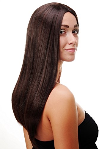 WIG ME UP- peluca de mujer wig mezcla de marrón muy oscuro y castaño caoba pelo largo liso raya en medio aprox. 60 cm SA-151-2T33