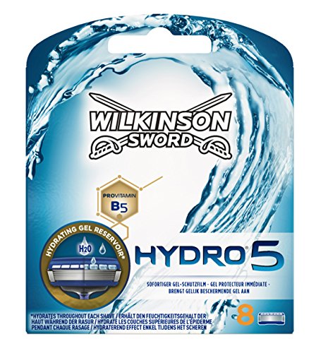 Wilkinson Sword Hydro 5 - Cargador de 8 cuchillas de afeitar masculinas de cinco hojas Wilkinson Hydro 5 con dosificador de gel para máxima hidratación.