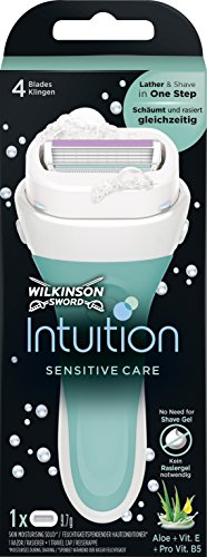 Wilkinson Sword Intuition Sensitive - Maquinilla de Afeitar de Mujer Recargable con Jabón Hidratante y 4 Hojas, Depilación Femenina, 1 Recambio