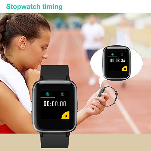 Willful Smartwatch Impermeable Reloj Inteligente con Pulsómetro, Pulsera Inteligente para Deporte con Cronómetro, Podómetro. Smartwatch Hombre Mujer para Android iOS Xiaomi Huawei iPhone(Negro)