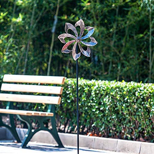 Wind Spinner Dahlia 155 cm (61 Pulgadas) Una Sola Hoja Spinner cinético de Viento fácil de Girar para Exterior - Construcción de estaca de Escultura de Metal Vertical para jardín y Patio al Aire