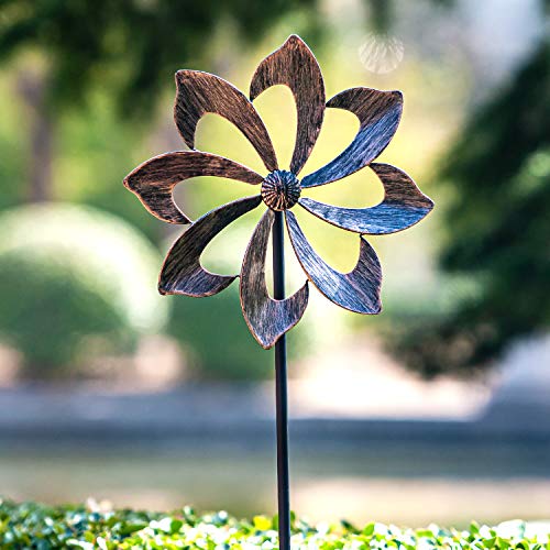 Wind Spinner Dahlia 155 cm (61 Pulgadas) Una Sola Hoja Spinner cinético de Viento fácil de Girar para Exterior - Construcción de estaca de Escultura de Metal Vertical para jardín y Patio al Aire
