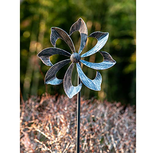 Wind Spinner Dahlia 155 cm (61 Pulgadas) Una Sola Hoja Spinner cinético de Viento fácil de Girar para Exterior - Construcción de estaca de Escultura de Metal Vertical para jardín y Patio al Aire
