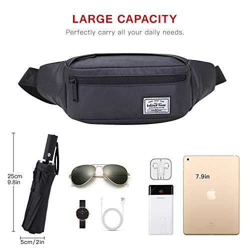 Wind Took riñonera de nailo Bolsa de Cintura Impermeable riñonera despotiva riñoneras de Hombre y Mujer riñonera de Moda para Corre al Aire Libre 35x8x13cm,Negro