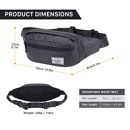Wind Took riñonera de nailo Bolsa de Cintura Impermeable riñonera despotiva riñoneras de Hombre y Mujer riñonera de Moda para Corre al Aire Libre 35x8x13cm,Negro