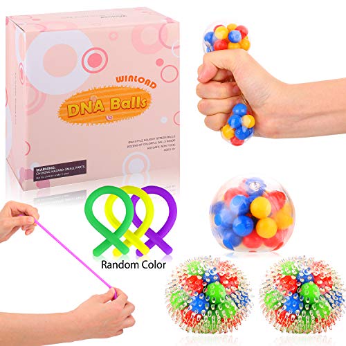 Winload Bolas Antiestres, 4 Piezas Pelotas Antiestres y 3 Piezas Uguetes de Estiramiento Sensorial Fidget por Add, ADHD, Autismo, Squishy Ball Alivia estrés para Niños y Adultos