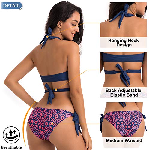 WIN.MAX Bikinis Mujer 2019,Bikinis Mujer 2019 Brasileños,Bikini Push Up con Relleno,Bañadores de Mujer,Playa de Verano Bañador,Bikini Talla Grande,Ideal para Nadar,Vacaciones(Azul Oscuro, EU34-36)