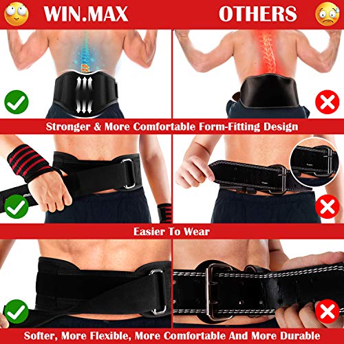 WIN.MAX Cinturón Lumbar Gimnasio，Cinturón Lumbar Gimnasio Ajustable para Hombres y Mujeres，Cinturones Pesas Levantamiento，Gimnasio Cinturón Peso Musculacion (Negro, M)