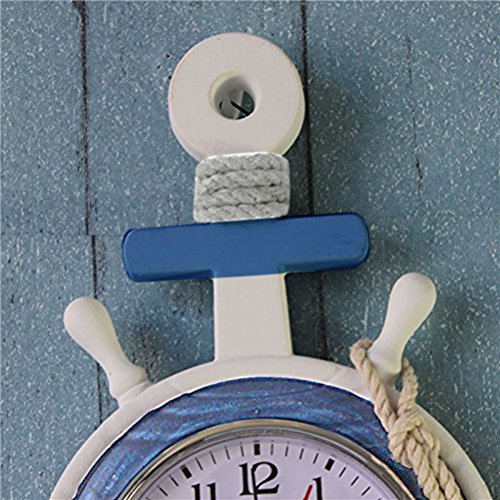 WINOMO - Reloj de ancla estilo mediterráneo para playa, tema náutico de la nave de la nave timón de la rueda de la rueda del volante decoración colgante de pared