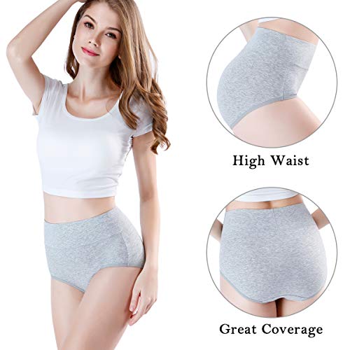 wirarpa Braguitas Culotte Algodón para Mujer Bragas de Cintura Alta Cómodo Faja Reductora Ajustan Pack de 4 Gris L