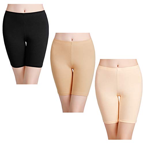 wirarpa Shorts Leggings Pantalones Cortos Algodon Mujer Verano 3 Pack Cintura Alta Bragas Seguridad Boxer Mujer Talla:L (negro, Beige, Caqui)