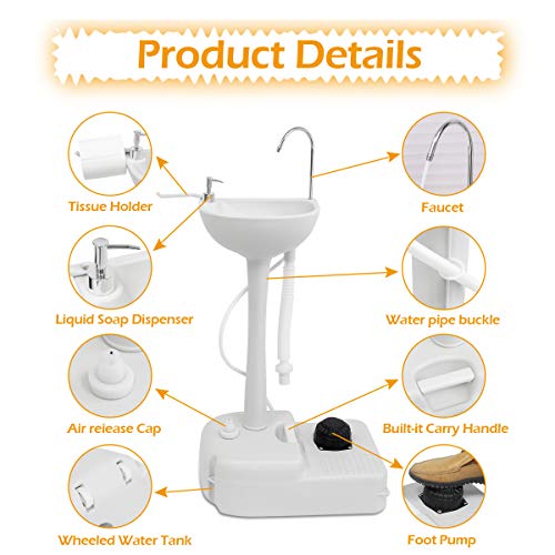 WISAMIC Lavamanos portátil - Lavado de Manos Saneamiento con Ruedas Lavamanos Lavamanos