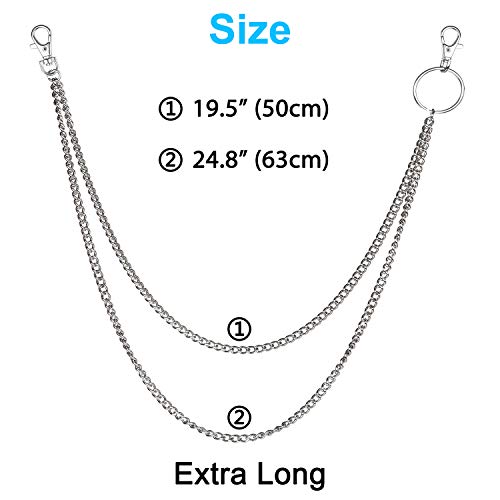 Wisdompro - Cadenas para pantalones, multicapa Hip Hop Punk con 2 cierres de langosta para pantalones vaqueros, pantalones y falda, plata (Plateado) - W-1xMetal-PunkJeansChain-2Layer-FC-AMZ