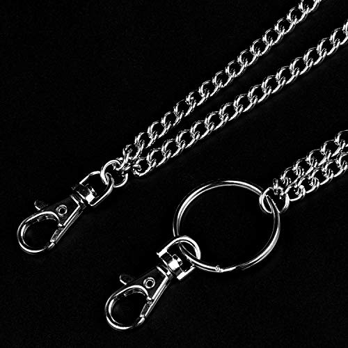 Wisdompro - Cadenas para pantalones, multicapa Hip Hop Punk con 2 cierres de langosta para pantalones vaqueros, pantalones y falda, plata (Plateado) - W-1xMetal-PunkJeansChain-2Layer-FC-AMZ