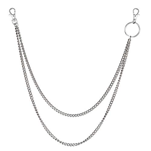 Wisdompro - Cadenas para pantalones, multicapa Hip Hop Punk con 2 cierres de langosta para pantalones vaqueros, pantalones y falda, plata (Plateado) - W-1xMetal-PunkJeansChain-2Layer-FC-AMZ