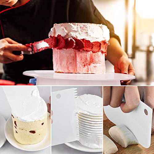 WisFox Decoración de Pasteles, Torta Giratoria con Herramienta de Pastelería, Cortador, Espátula de Formación de Hielo, Scrappers de Pastel