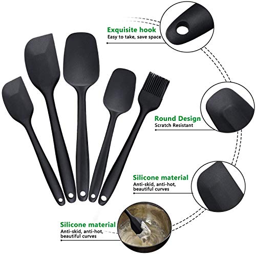 WisFox Espátulas de Silicona, 5 Juegos Utensilios de Cocina Silicona Resistentes al Calor, Herramientas antiadherentes para Hornear Utensilios de, Conjuntos de Utensilios - Negro