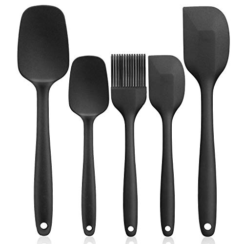 WisFox Espátulas de Silicona, 5 Juegos Utensilios de Cocina Silicona Resistentes al Calor, Herramientas antiadherentes para Hornear Utensilios de, Conjuntos de Utensilios - Negro