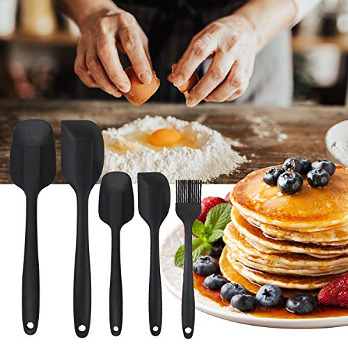 WisFox Espátulas de Silicona, 5 Juegos Utensilios de Cocina Silicona Resistentes al Calor, Herramientas antiadherentes para Hornear Utensilios de, Conjuntos de Utensilios - Negro