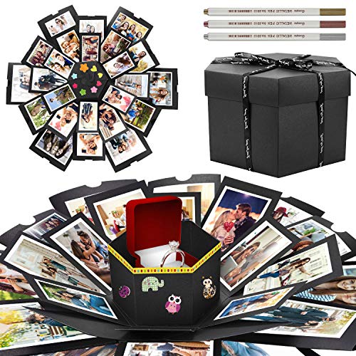 WisFox Explosion Box, Creativo DIY Hecho a Mano Sorpresa Explosión Caja de Regalo Amor Memoria, Álbum de Fotos de Scrapbooking Caja para Cumpleaños Día de San Valentín Aniversario Navidad(3 Pluma)