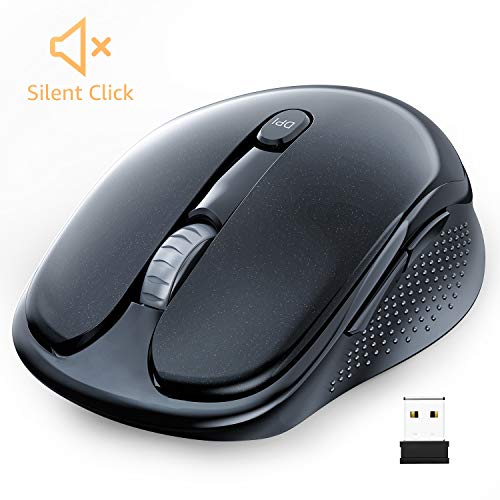 WisFox Ratón Inalambrico, Ratón Inalámbrico Silencioso 2.4G Ratón Óptico Ratón de la Computadora con USB Nano Receptor 3 Niveles de dpi Ajustables Ratones Inalámbricos Portátiles de 6 Botones Negro