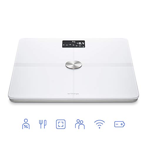 Withings Body+ Báscula inteligente con conexión Wi-Fi, medición de la grasa corporal, IMC, masa muscular y porcentaje de agua corporal, sincronización con la aplicación móvil por Bluetooth o Wi-Fi