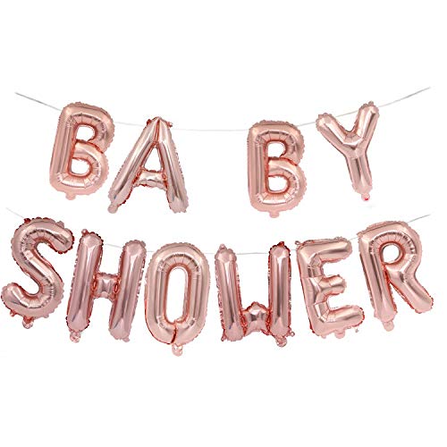 WJGJ Set de Decoraciones para Fiestas Baby Shower de 30 Piezas, Globos de Confeti de Baby Shower de Oro Rosa, Pancarta de Baby Shower y Adornos de Cupcake Toppers