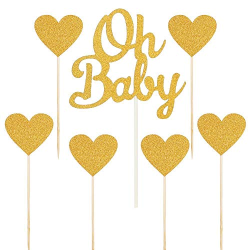 WJGJ Set de Decoraciones para Fiestas Baby Shower de 30 Piezas, Globos de Confeti de Baby Shower de Oro Rosa, Pancarta de Baby Shower y Adornos de Cupcake Toppers