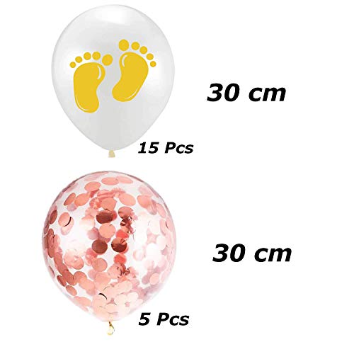 WJGJ Set de Decoraciones para Fiestas Baby Shower de 30 Piezas, Globos de Confeti de Baby Shower de Oro Rosa, Pancarta de Baby Shower y Adornos de Cupcake Toppers