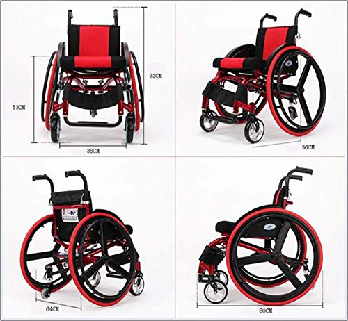 WLD Deportes y tiempo libre Silla plegable para silla de ruedas Portátil con aleación de aluminio ultraligera Liberación rápida Rueda trasera Amortiguador Trolley Discapacitados Ancianos Cond