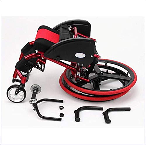 WLD Deportes y tiempo libre Silla plegable para silla de ruedas Portátil con aleación de aluminio ultraligera Liberación rápida Rueda trasera Amortiguador Trolley Discapacitados Ancianos Cond