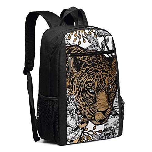 WLQP Mochila de Leopardo y peonía Mochila Grande de Viaje para computadora portátil Mochila de Negocios Informal Mochila Escolar para computadora de 17 Pulgadas