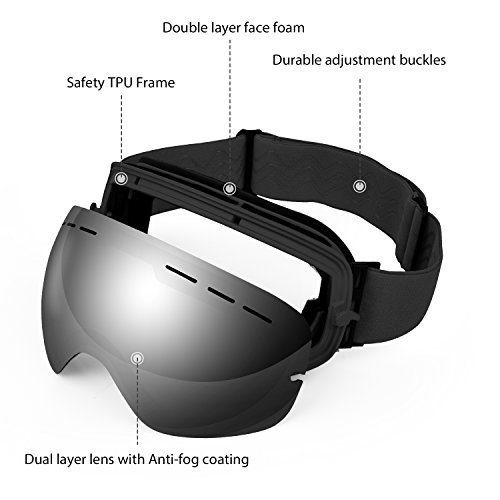 WLZP Gafas de esquí antiniebla con protección UV para Snowboard, esquí, Skating y Otros Deportes de Nieve, con Lentes esféricas Intercambiables Dobles, para Hombres, Mujeres y jóvenes