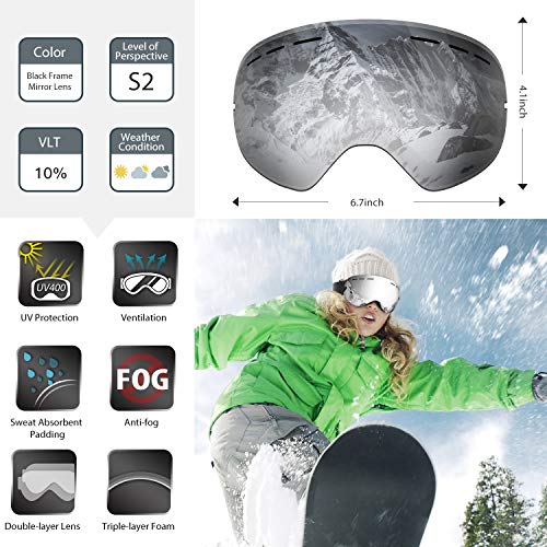WLZP Gafas de esquí antiniebla con protección UV para Snowboard, esquí, Skating y Otros Deportes de Nieve, con Lentes esféricas Intercambiables Dobles, para Hombres, Mujeres y jóvenes