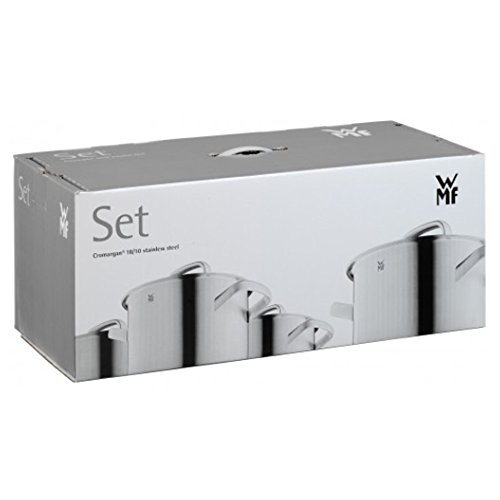WMF Profi Plus - Batería de cocina de 4 piezas de acero inoxidable (cacerola de Ø 20 cm y 2.8 L, 2 ollas bajas de Ø 16 cm y 2.0 L y Ø 24 cm y 6.0 L, cazo de Ø 16 cm y 1.4 L)