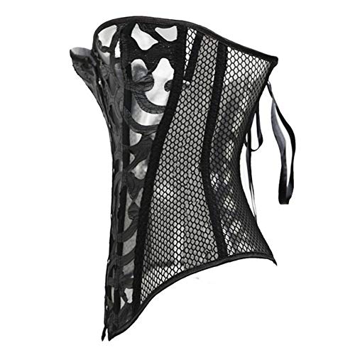 Woboren Vintage Brocado Encaje Cinta Ajustablee Lace Push-up Corsé para Mujer (Negro, 5XL)