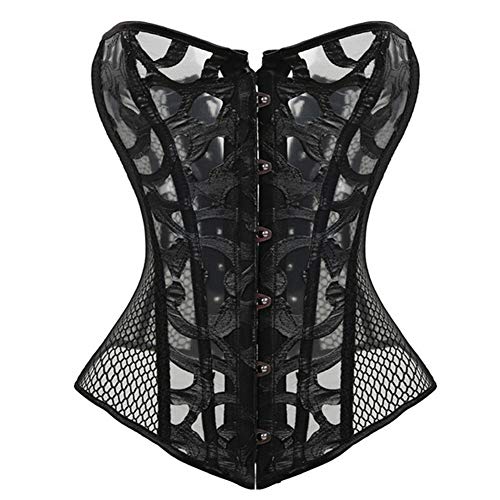 Woboren Vintage Brocado Encaje Cinta Ajustablee Lace Push-up Corsé para Mujer (Negro, 5XL)