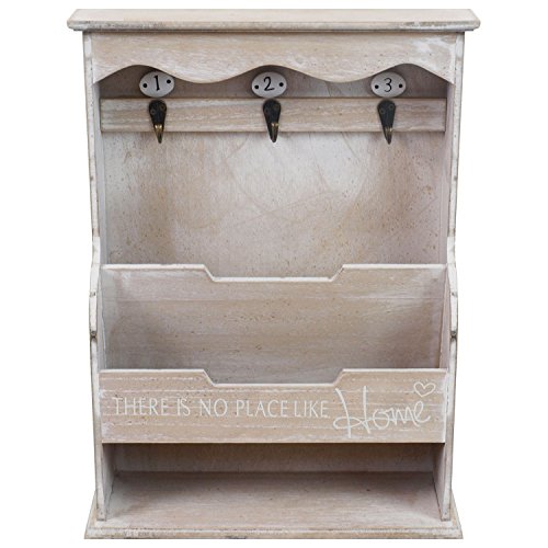 Wohaga® - Organizador de pared 'Home' – Pizarra con tabla para colgar llaves y diferentes estantes, 30 x 40 x 10,5 cm, madera – Pizarra para pasillo, vestíbulo, decoración