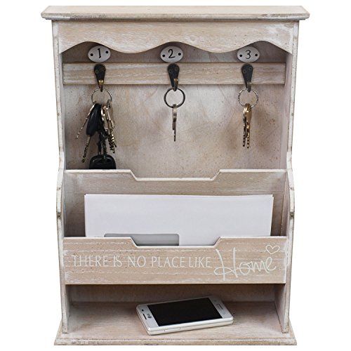 Wohaga® - Organizador de pared 'Home' – Pizarra con tabla para colgar llaves y diferentes estantes, 30 x 40 x 10,5 cm, madera – Pizarra para pasillo, vestíbulo, decoración