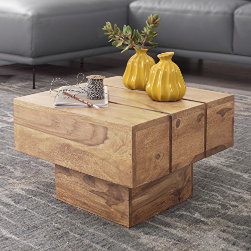 Wohnling Mesa Bodi Madera Maciza Acacia Diseño Salón Mesa 44 x 44 cm Cuadrado 30 cm Mesa Auxiliar Cube Modern Cuadrado Natural Madera Rústico de Estilo ausgefallen Indio marrón Salón Muebles