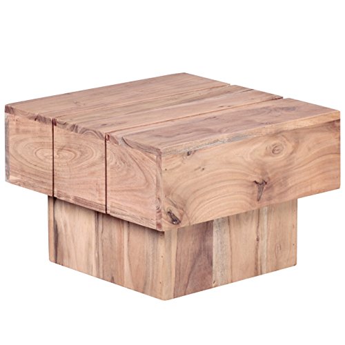 Wohnling Mesa Bodi Madera Maciza Acacia Diseño Salón Mesa 44 x 44 cm Cuadrado 30 cm Mesa Auxiliar Cube Modern Cuadrado Natural Madera Rústico de Estilo ausgefallen Indio marrón Salón Muebles