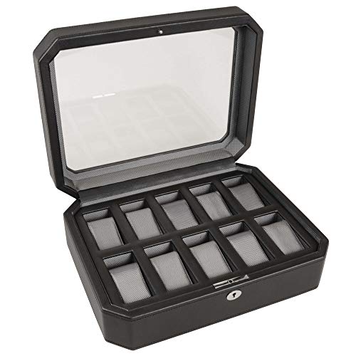 Wolf Designs 4584029 Windsor - Caja de almacenamiento para relojes (con tapa, 10 unidades), color negro