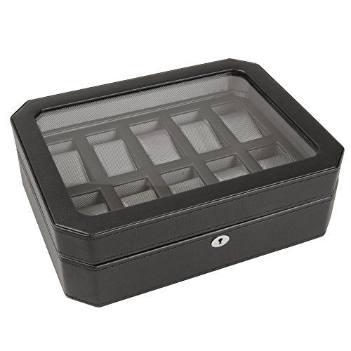 Wolf Designs 4584029 Windsor - Caja de almacenamiento para relojes (con tapa, 10 unidades), color negro