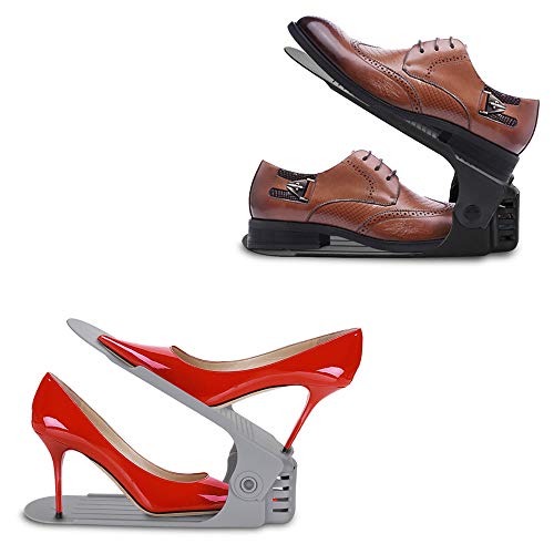 wolketon 10pcs Organizadores de Zapatos Ajustables, Durable Gris Soportes de Calzado con Ranuras Ahorro de Espacio para Tacones Altos Zapatos Planos