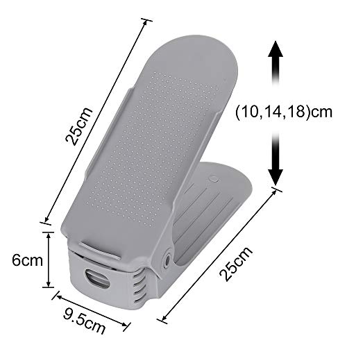 wolketon 10pcs Organizadores de Zapatos Ajustables, Durable Gris Soportes de Calzado con Ranuras Ahorro de Espacio para Tacones Altos Zapatos Planos